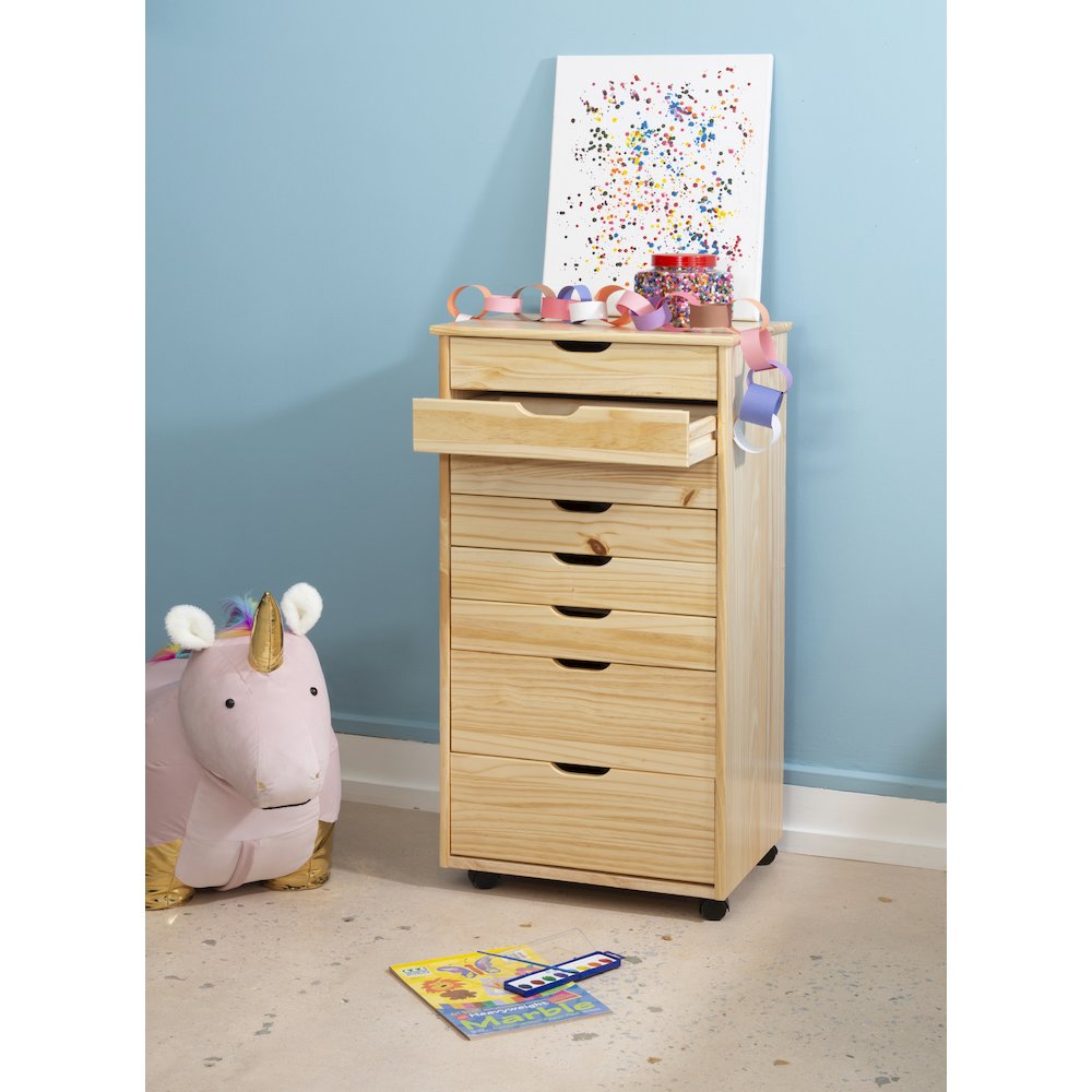 Cary Eight Drawer Rolling Storage Cart, Natural. Picture 4