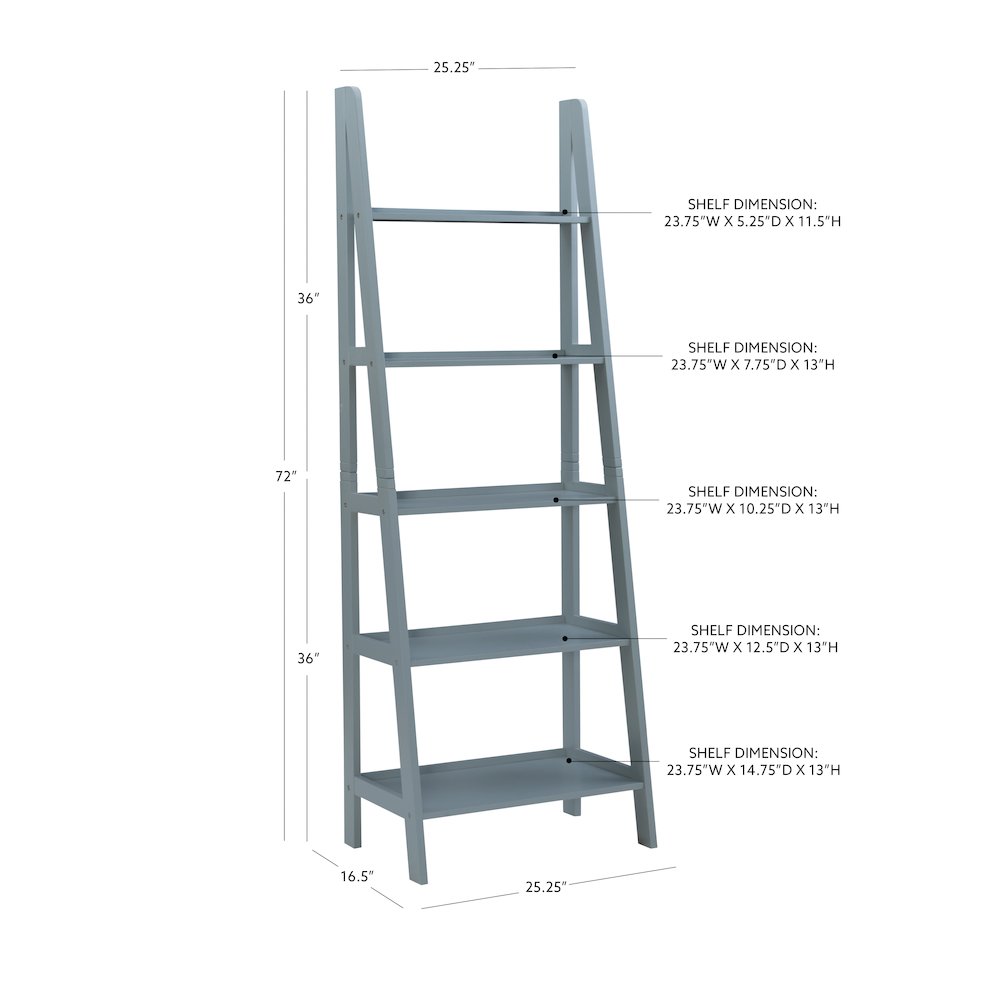 Acadia Ladder Bookshelf, Grey. Picture 14