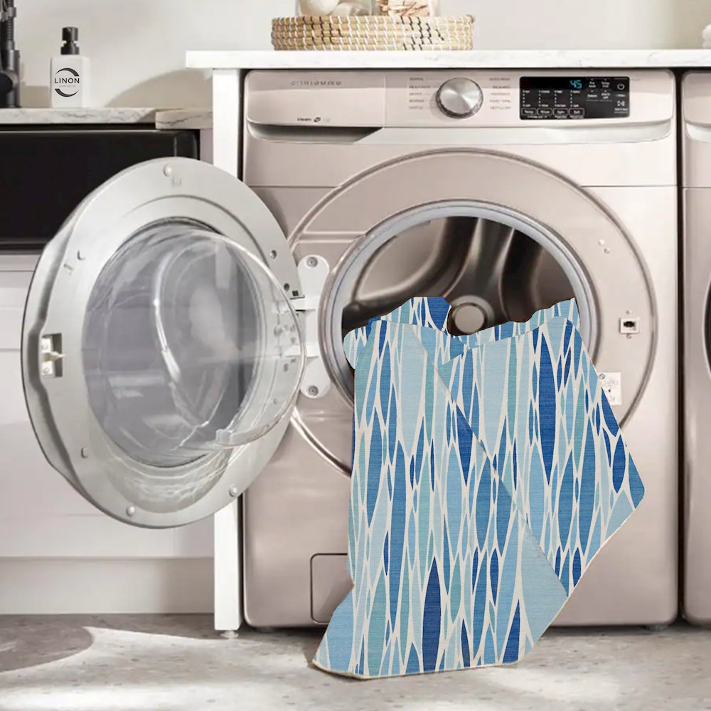 Outdoor Washable Pompano Blue & Ivory 3' X 5', Rug. Picture 2