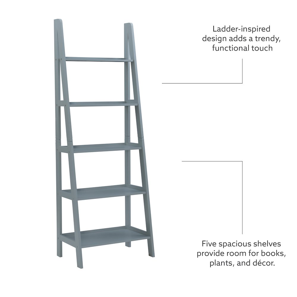 Acadia Ladder Bookshelf, Grey. Picture 9