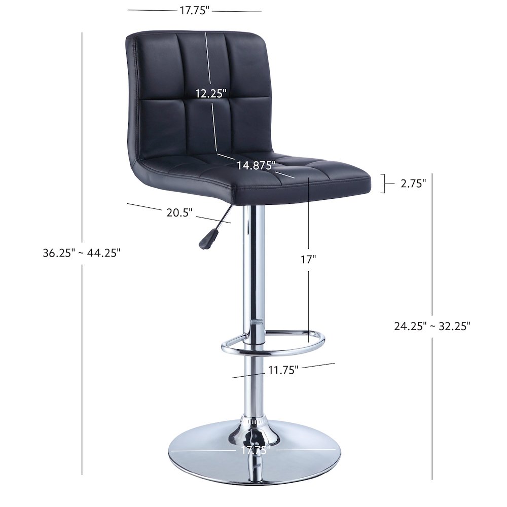 Black Quilted Faux Leather & Chrome Adjustable Height Bar Stool. Picture 17