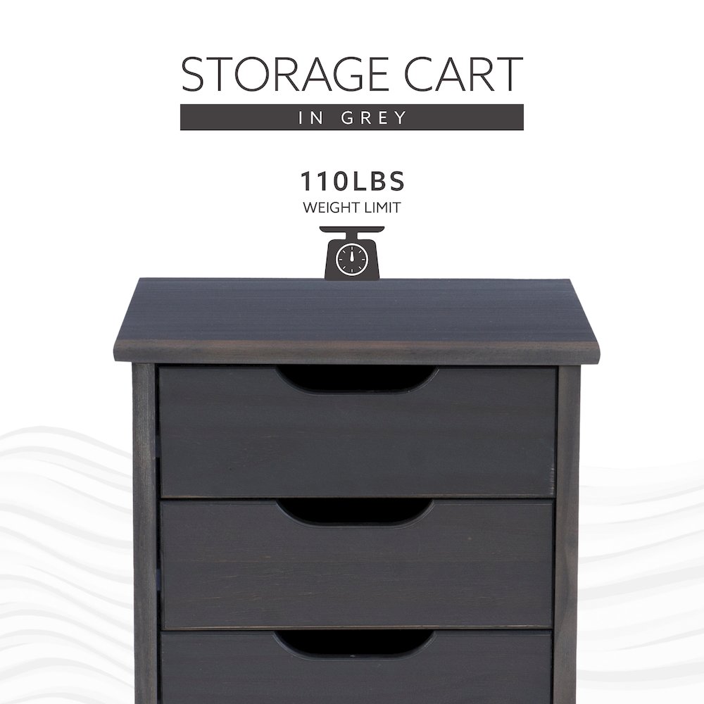 Cary Six Drawer Rolling Storage Cart, Grey. Picture 14