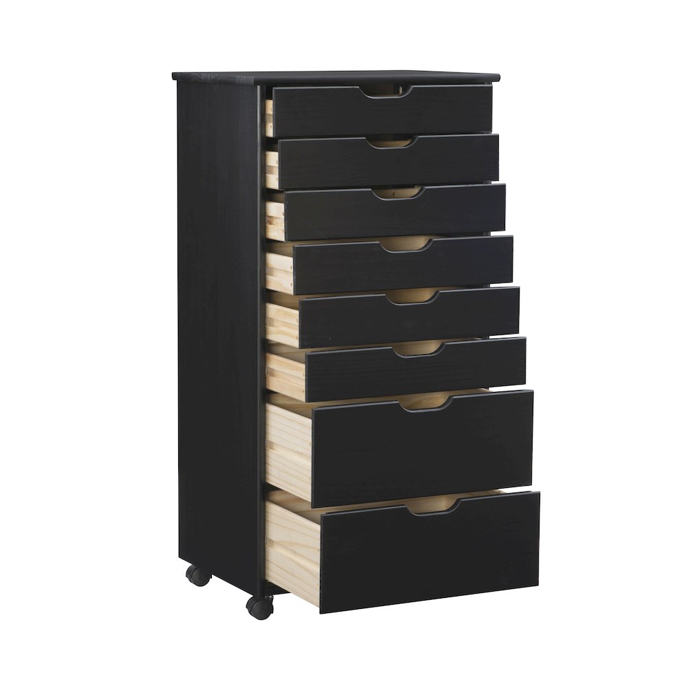 Cary Eight Drawer Rolling Storage Cart, Black. Picture 1