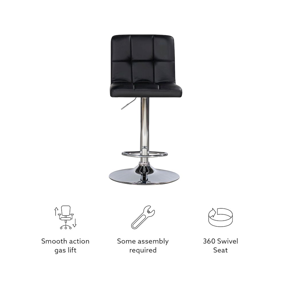 Black Quilted Faux Leather & Chrome Adjustable Height Bar Stool. Picture 15