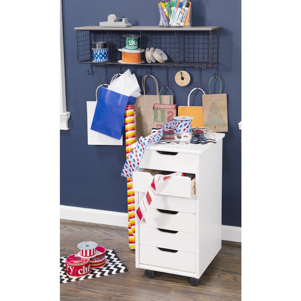 Cary Six Drawer Rolling Storage Cart, White Wash. Picture 4