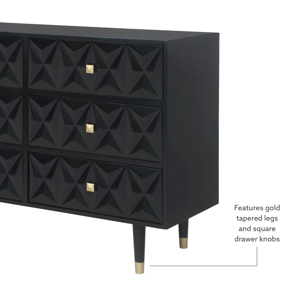 Six Drawer Geo Texture Dresser Black. Picture 11