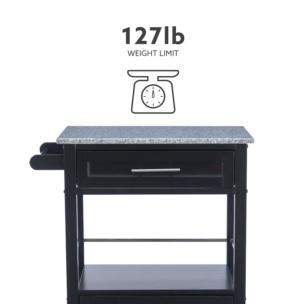 Mitchell Black Kitchen Cart With Granite Top. Picture 17