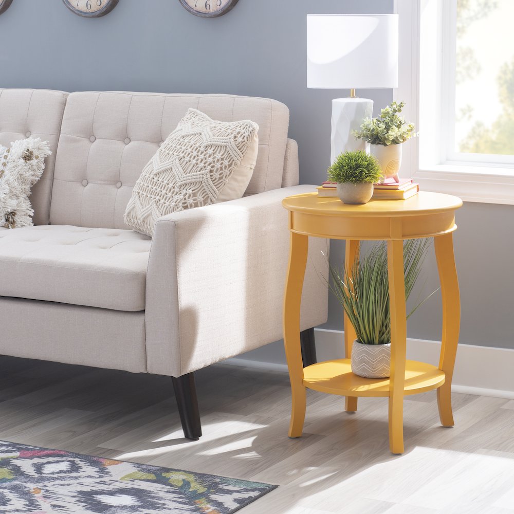 Yellow Round Table with Shelf. Picture 3