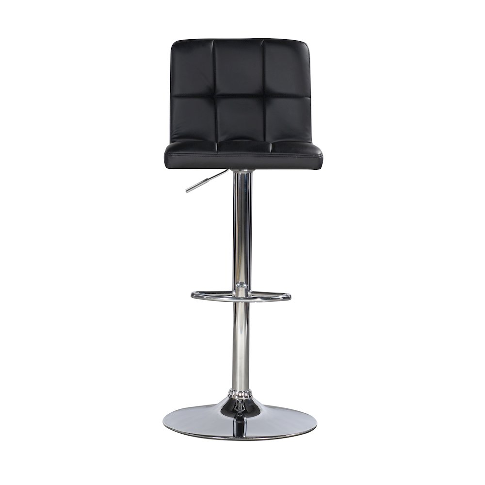 Black Quilted Faux Leather & Chrome Adjustable Height Bar Stool. Picture 2