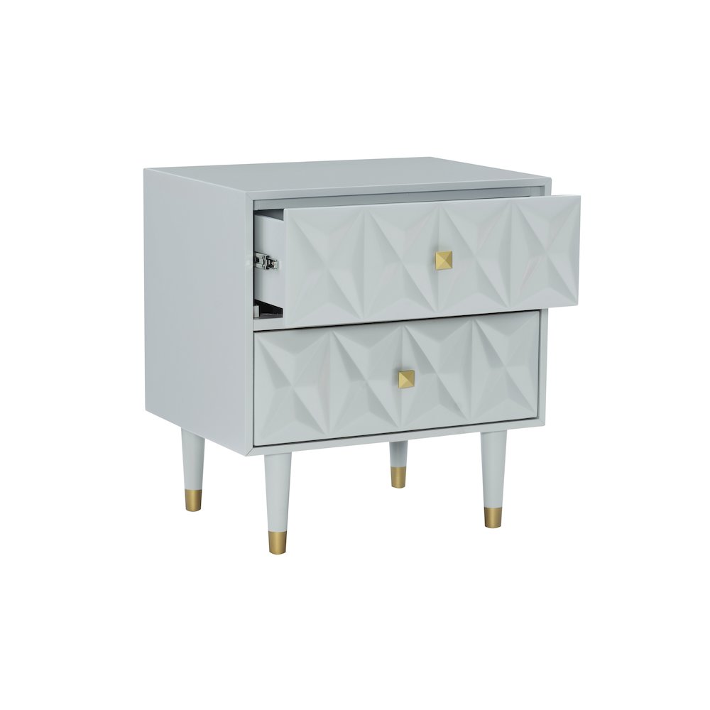 Two Drawer Geo Texture Nightstand Grey. Picture 1