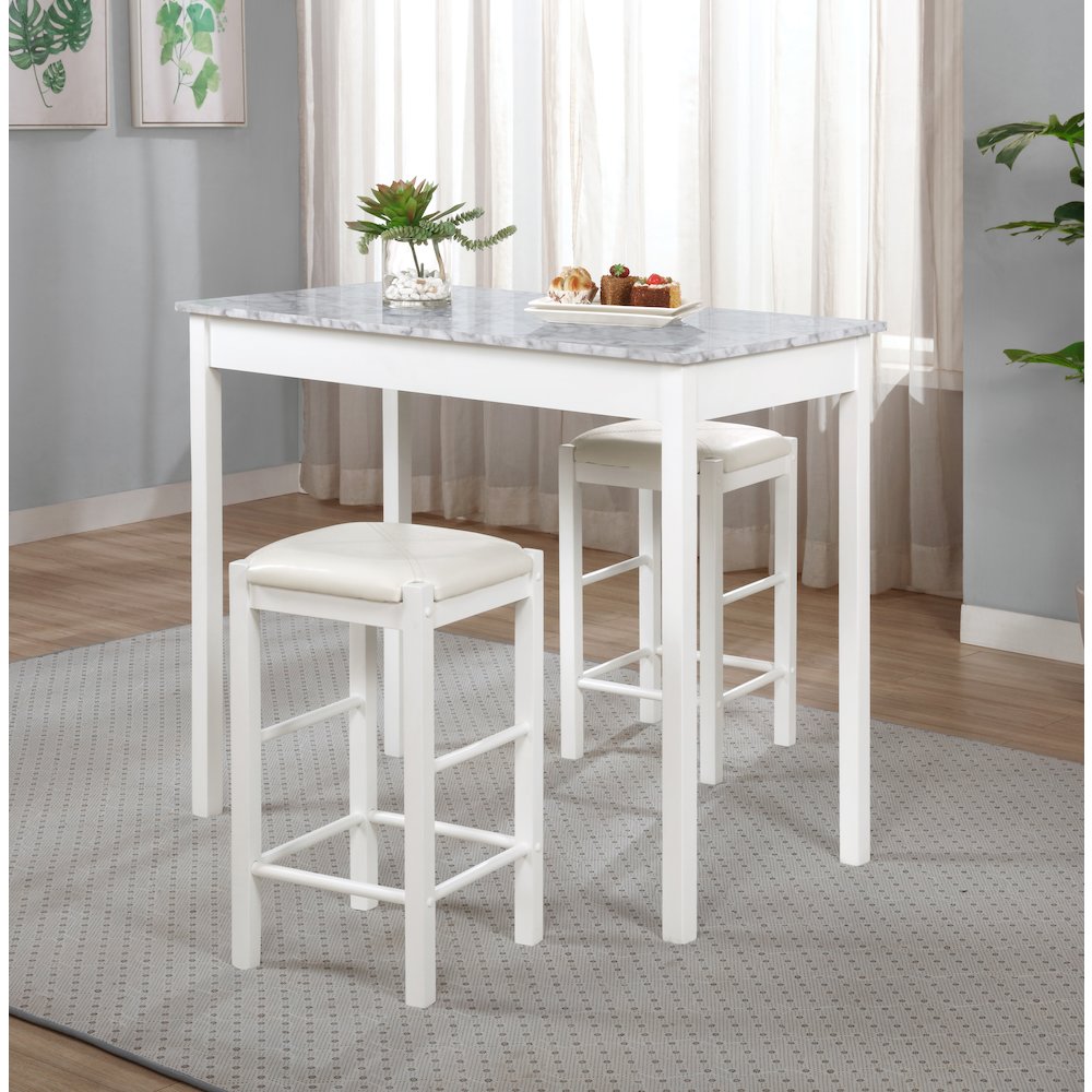 Lancer 3 Piece Tavern Set, White Faux Marble. Picture 3
