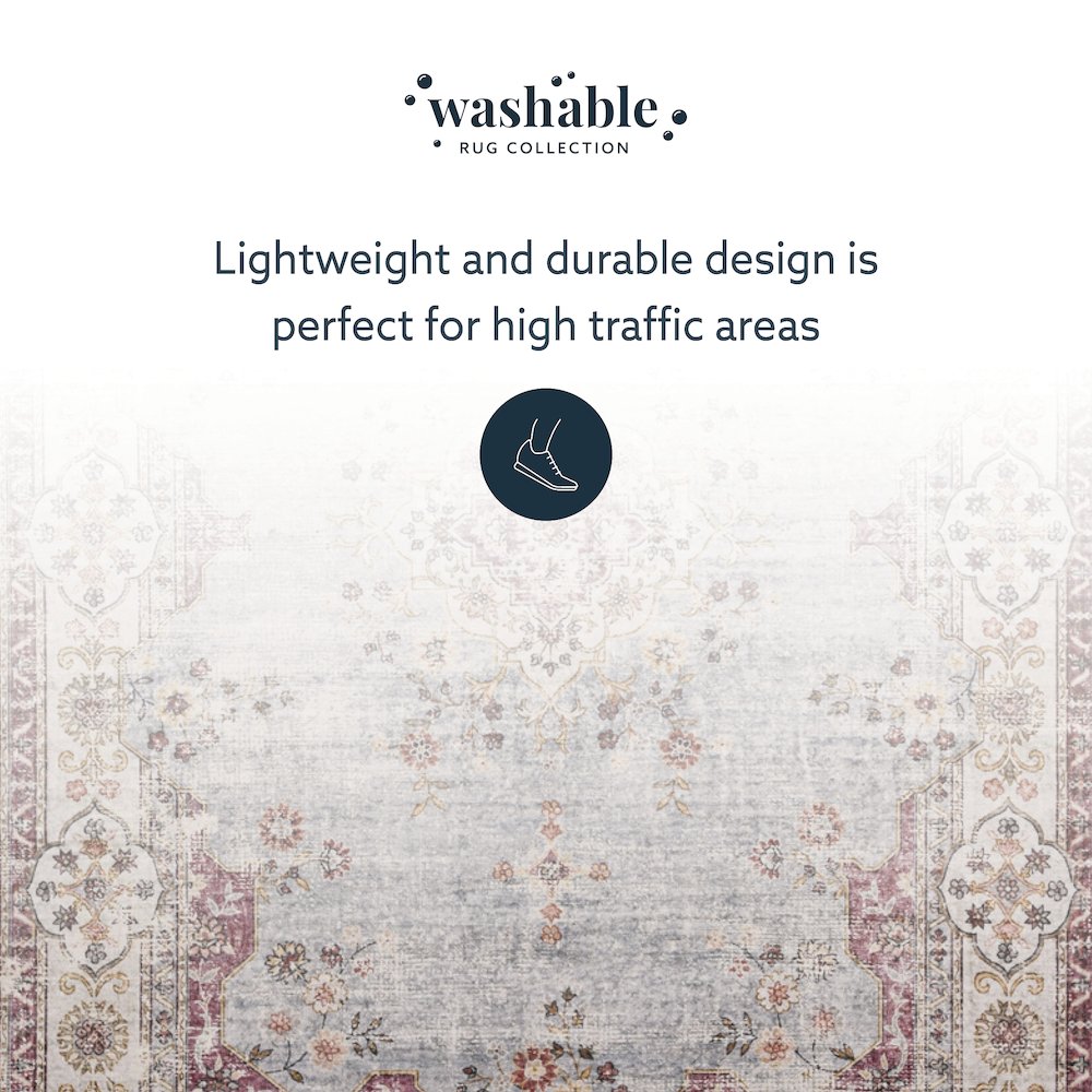 Washable Lennox Pale Blue/Ivory 5x7, Rug. Picture 6
