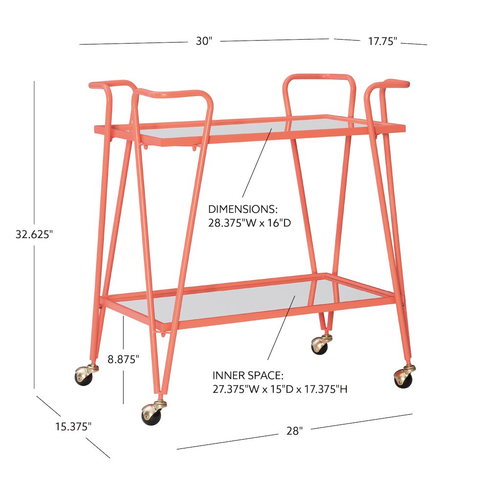Coral Mid-Century Bar Cart. Picture 15