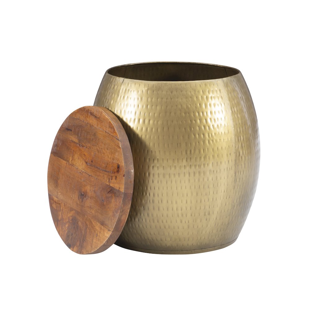 Royce Drum Side Table With Storage Brass. Picture 1