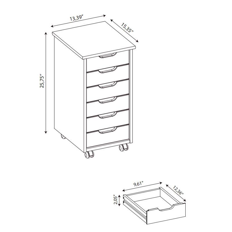 Cary Six Drawer Rolling Storage Cart, White Wash. Picture 18