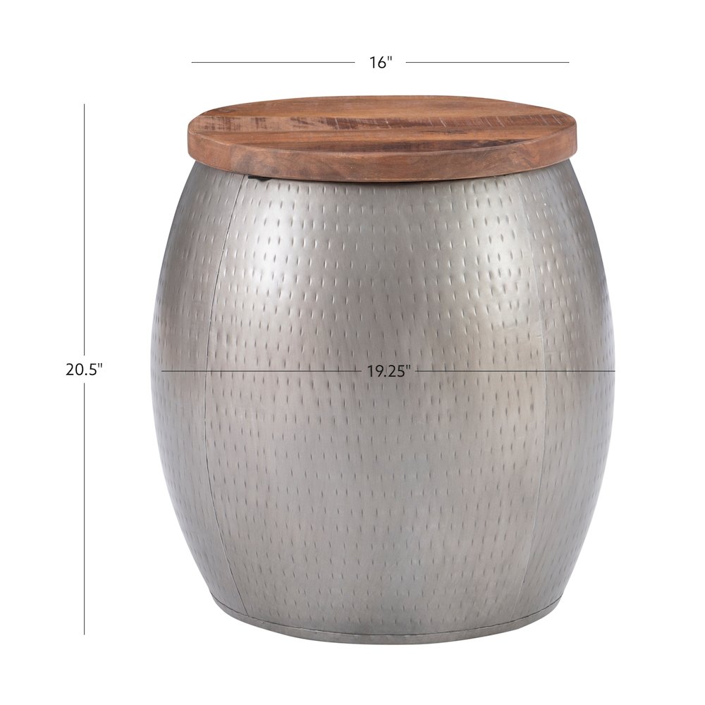 Royce Drum Side Table With Storage Pewter. Picture 7