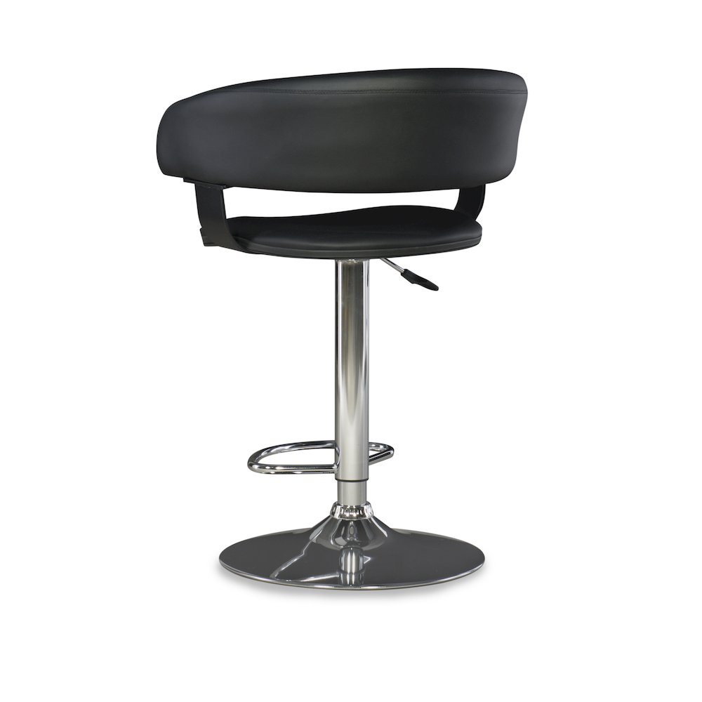 Black Faux Leather Barrel & Chrome Adjustable Height Bar Stool. Picture 12
