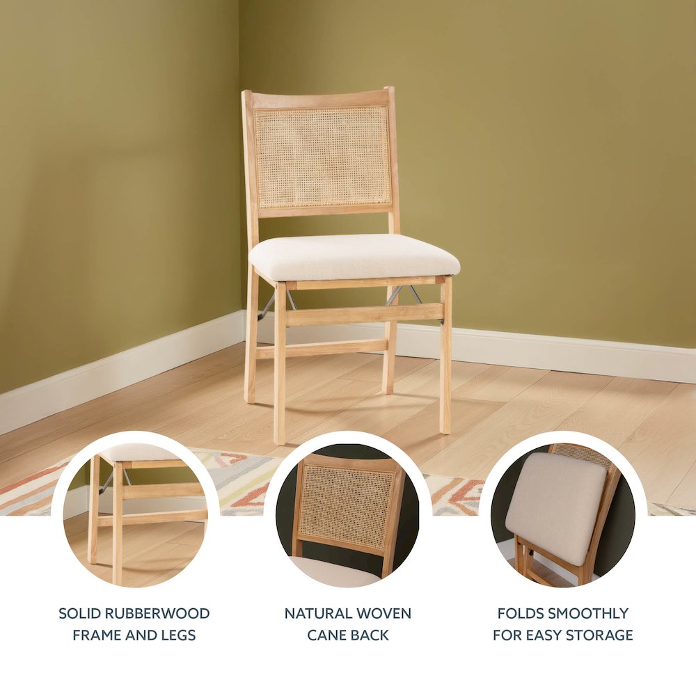 Bina Rattan Cane Folding Dining Side Chair, Beige. Picture 13