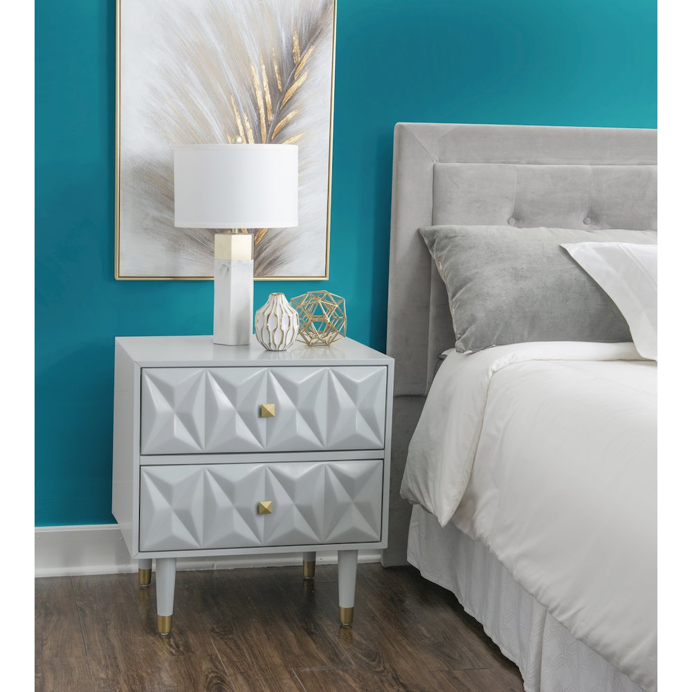 Two Drawer Geo Texture Nightstand Grey. Picture 3