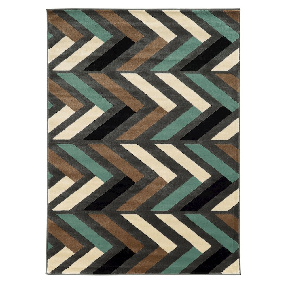 Roma Herringbone Grey & Turquoise 5x7, Rug. Picture 1