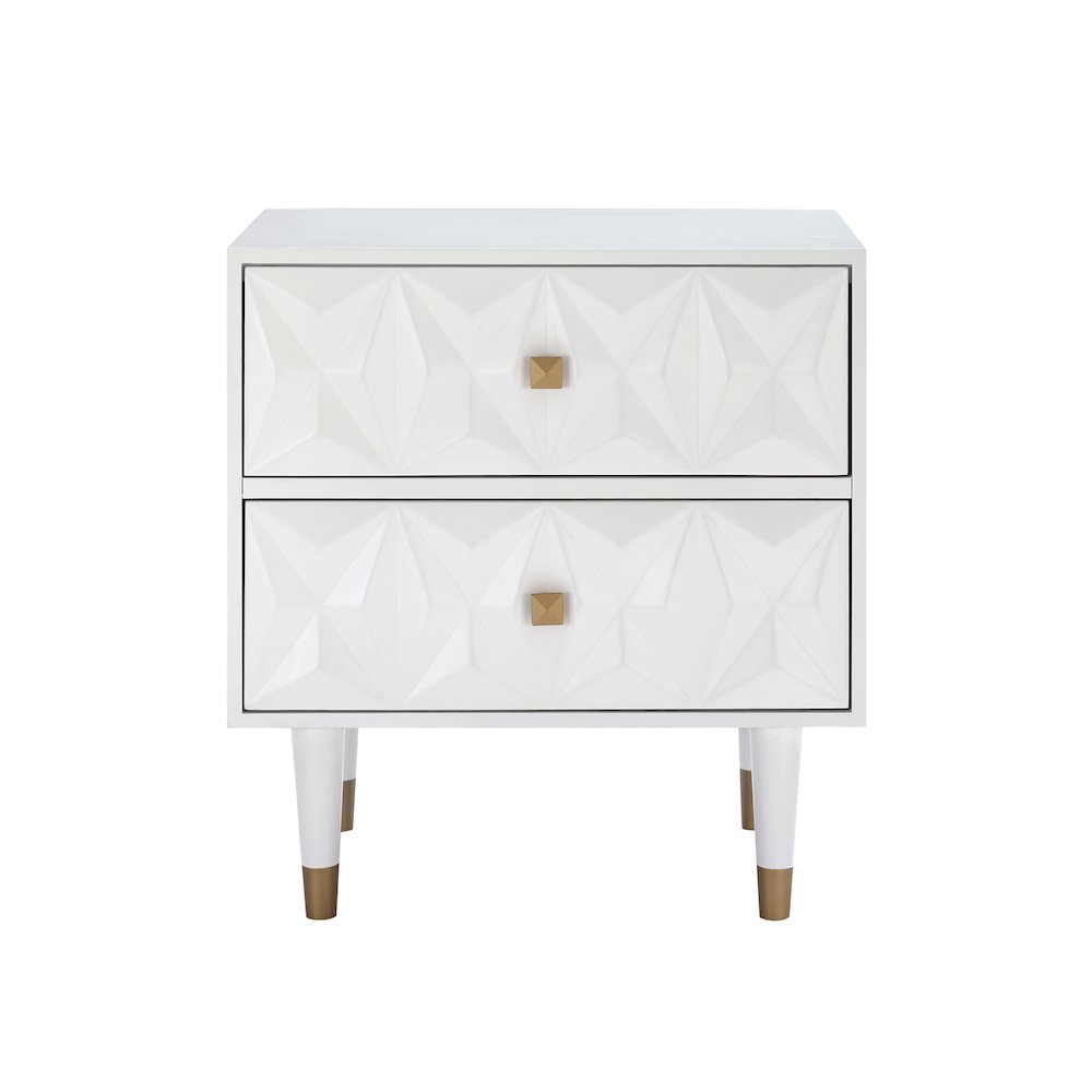 Two Drawer Geo Texture Nightstand White. Picture 2