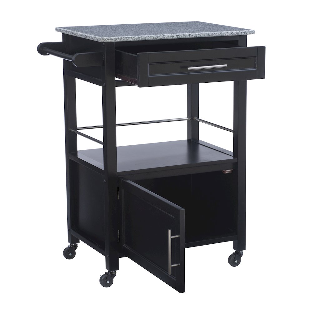 Mitchell Black Kitchen Cart With Granite Top. Picture 1