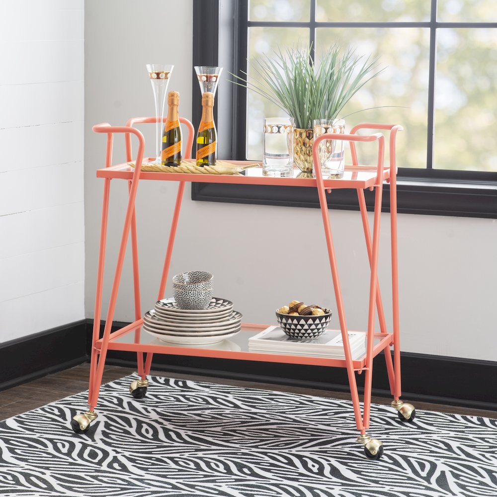 Coral Mid-Century Bar Cart. Picture 3