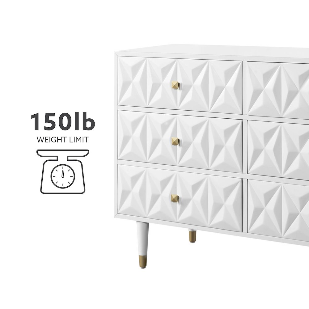 Six Drawer Geo Texture Dresser White. Picture 15