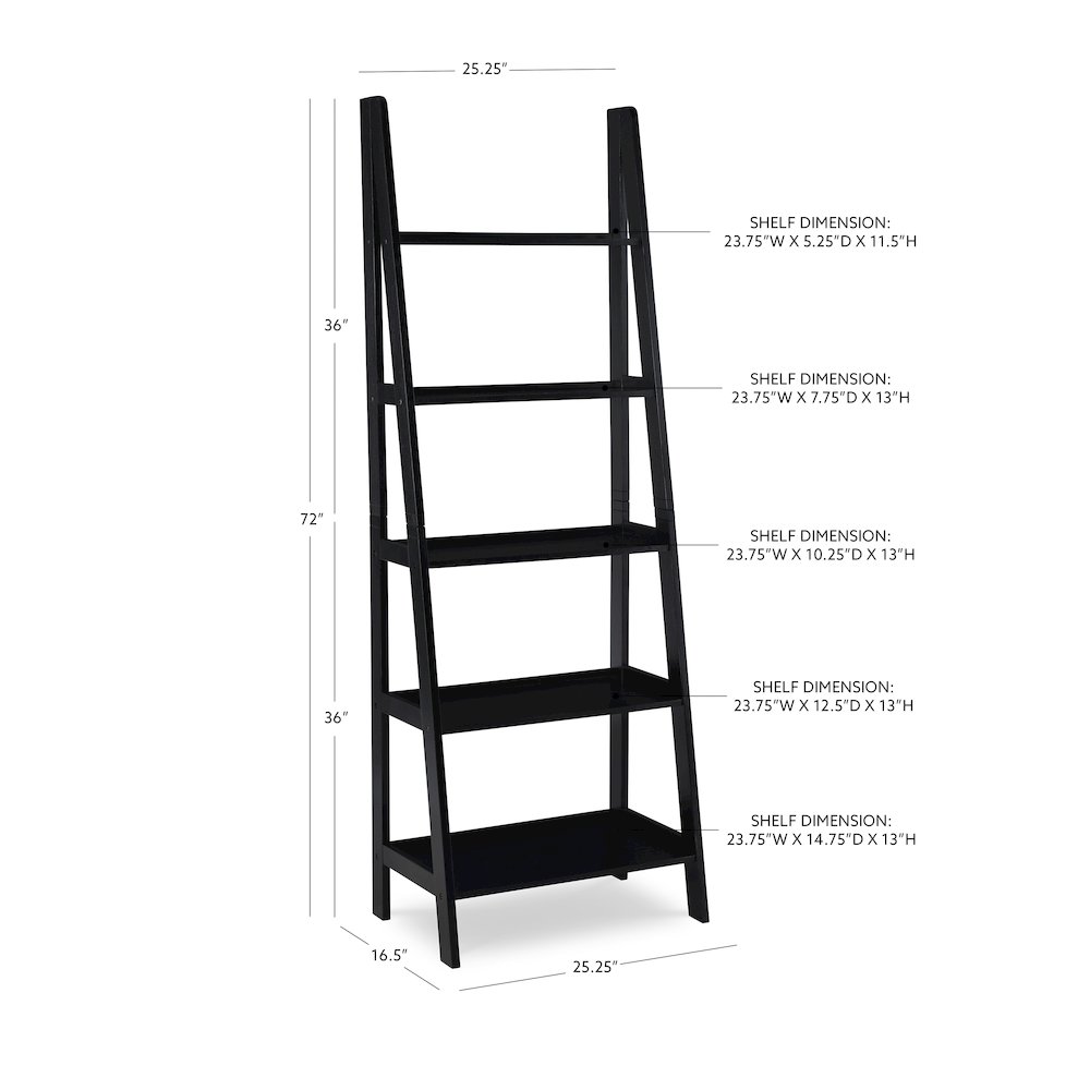 Acadia Ladder Bookshelf, Black. Picture 12