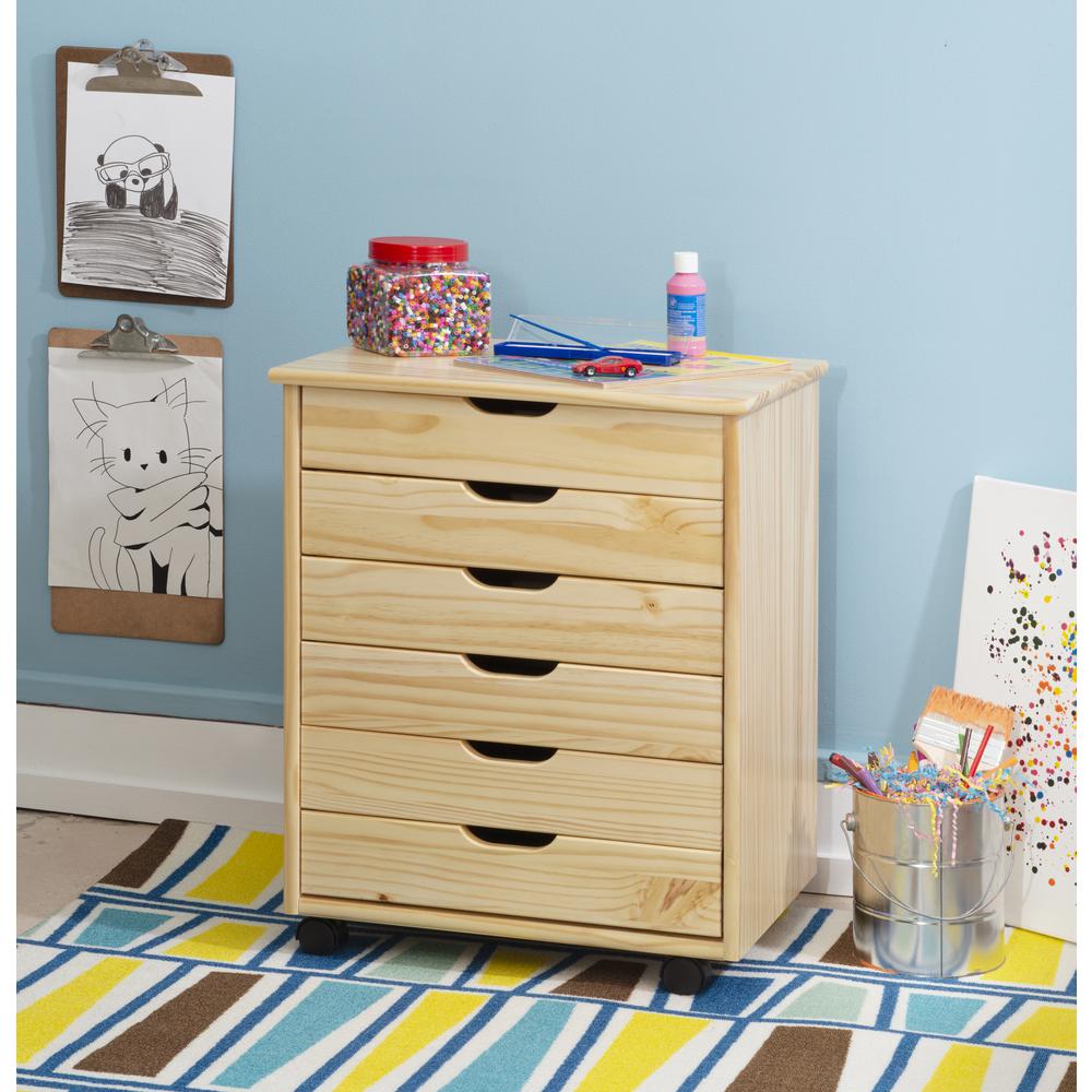 Cary Six Drawer Wide Roll Cart, Natural. Picture 10
