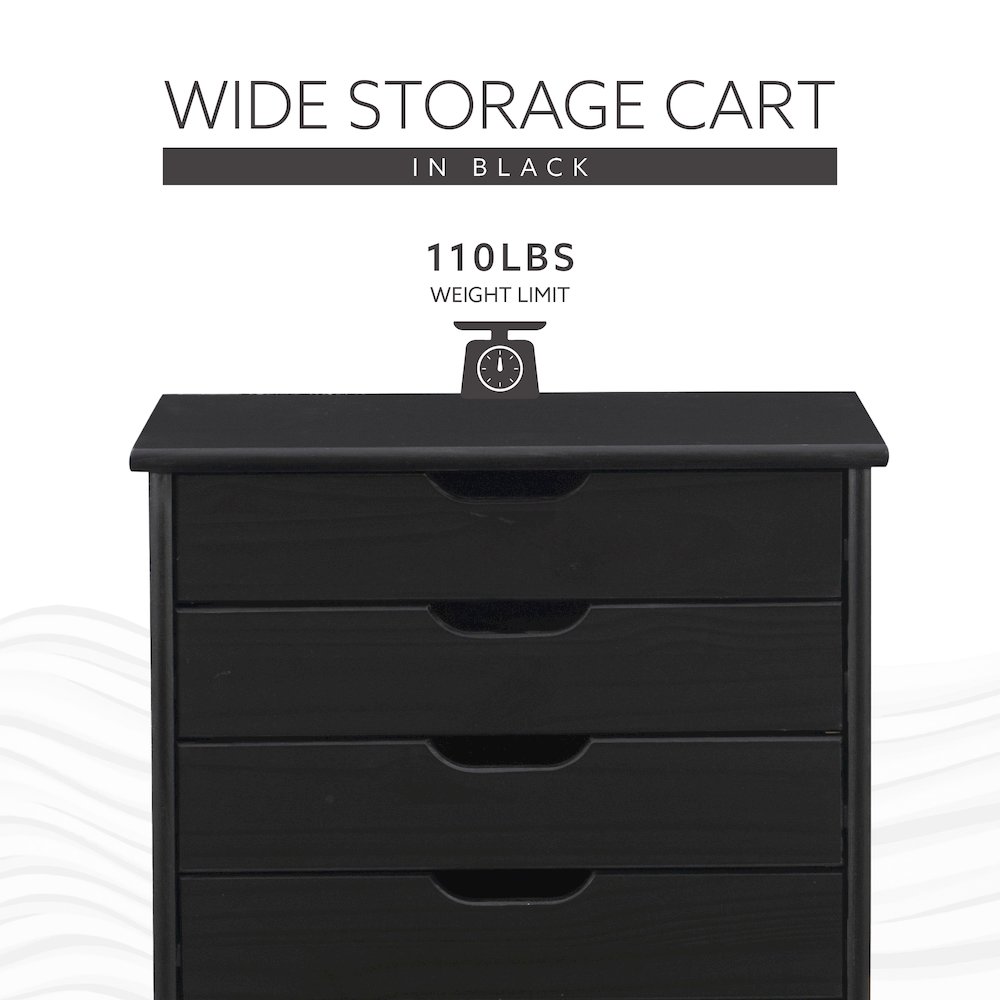 Cary Black Six Drawer Wide Rolling Storage Cart Black. Picture 16