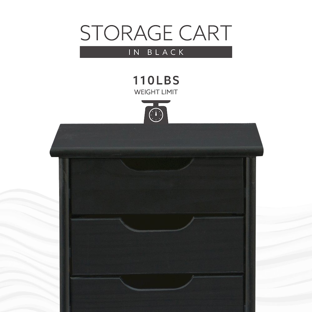 Cary Black Six Drawer Rolling Storage Cart Black. Picture 18