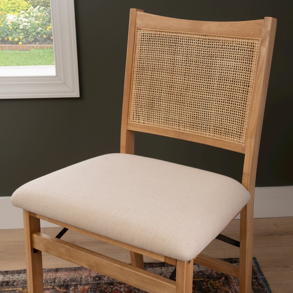 Bina Rattan Cane Folding Dining Side Chair, Beige. Picture 4