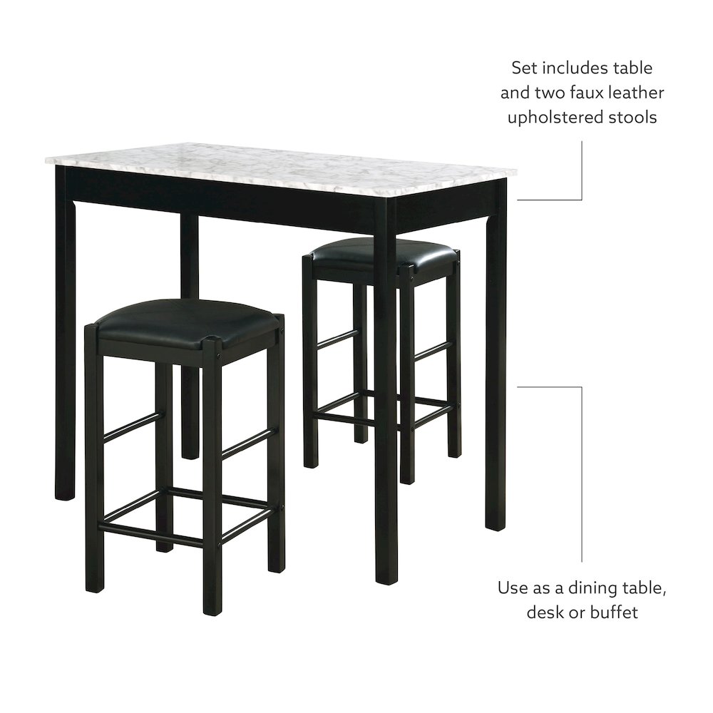 Lancer 3 Piece Tavern Set, Faux Black Marble. Picture 8