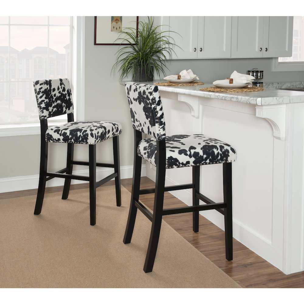Corey Black Cow Print Bar Stool. Picture 2
