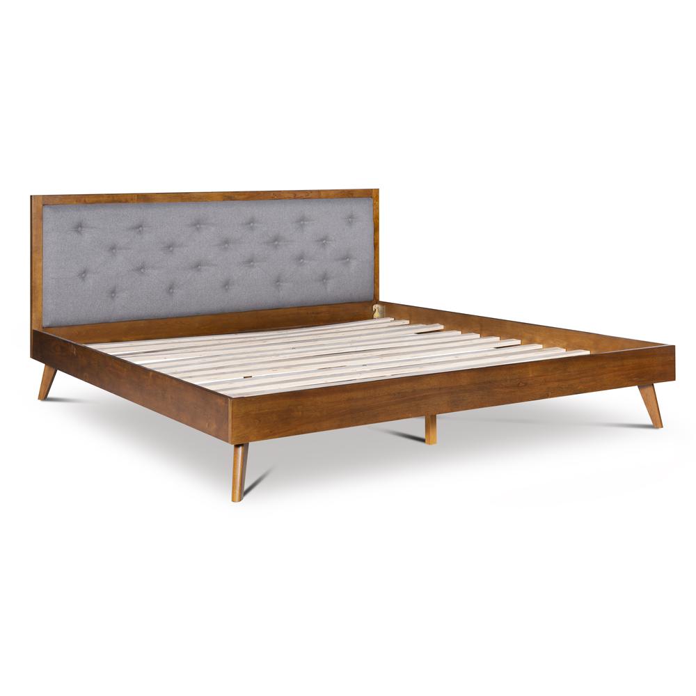 Reid Mid Century Grey Platform King Bed. Picture 1