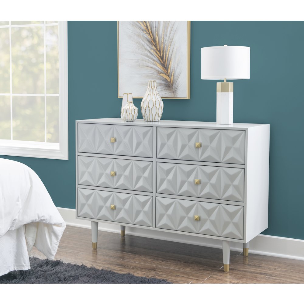 Six Drawer Geo Texture Dresser Grey. Picture 3