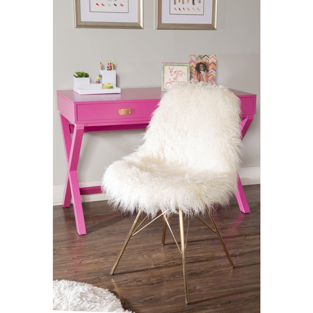 Remy Flokati Chair With Gold Metal Base. Picture 2