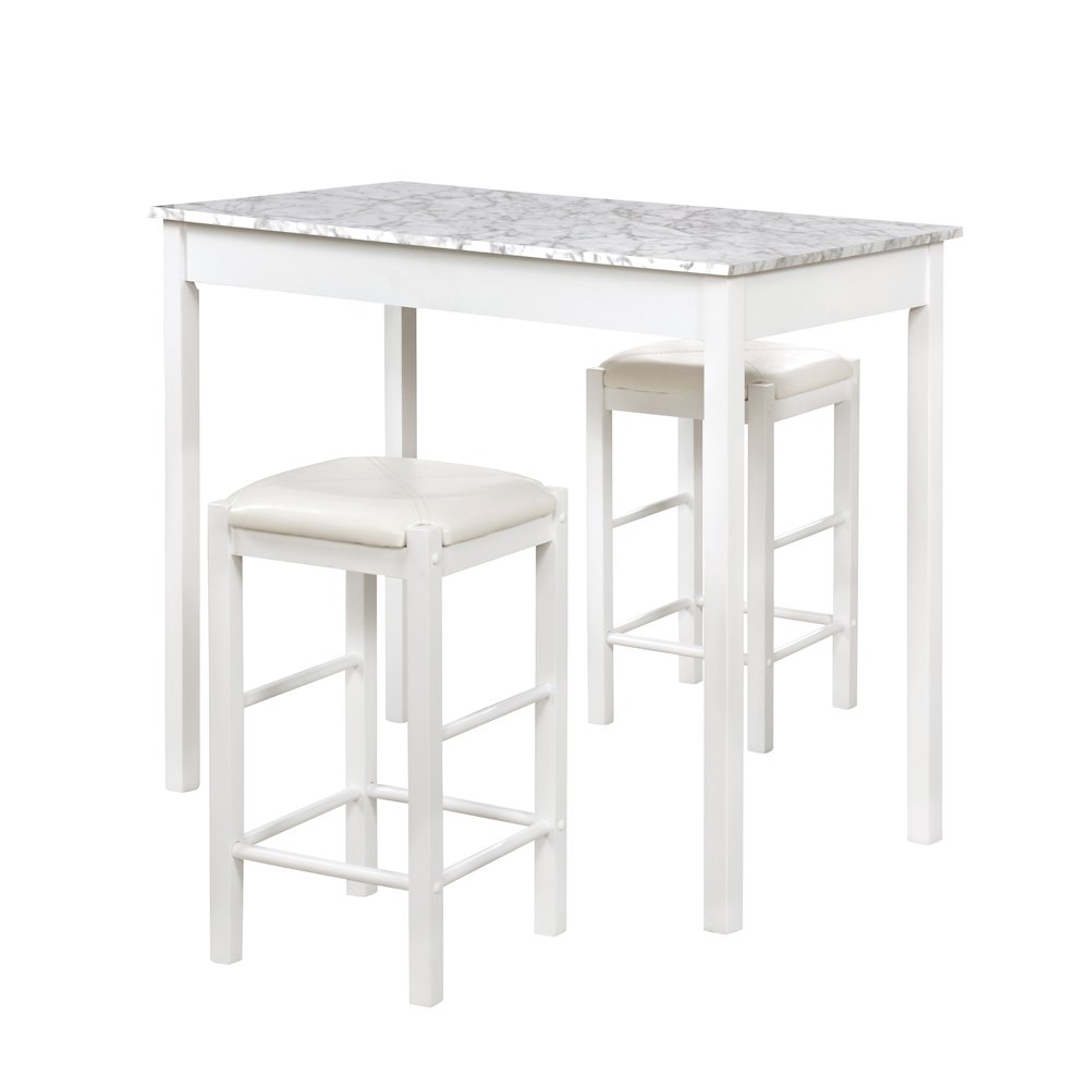 Lancer 3 Piece Tavern Set, White Faux Marble. Picture 8