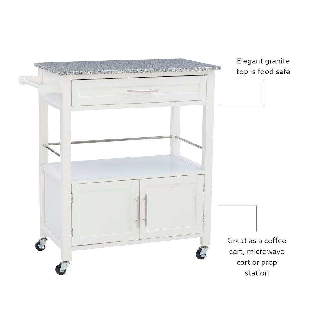 Cameron White Kitchen Cart With Granite Top. Picture 12