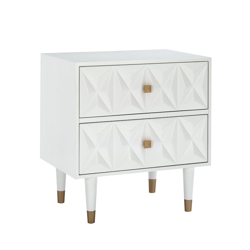 Two Drawer Geo Texture Nightstand White. Picture 10