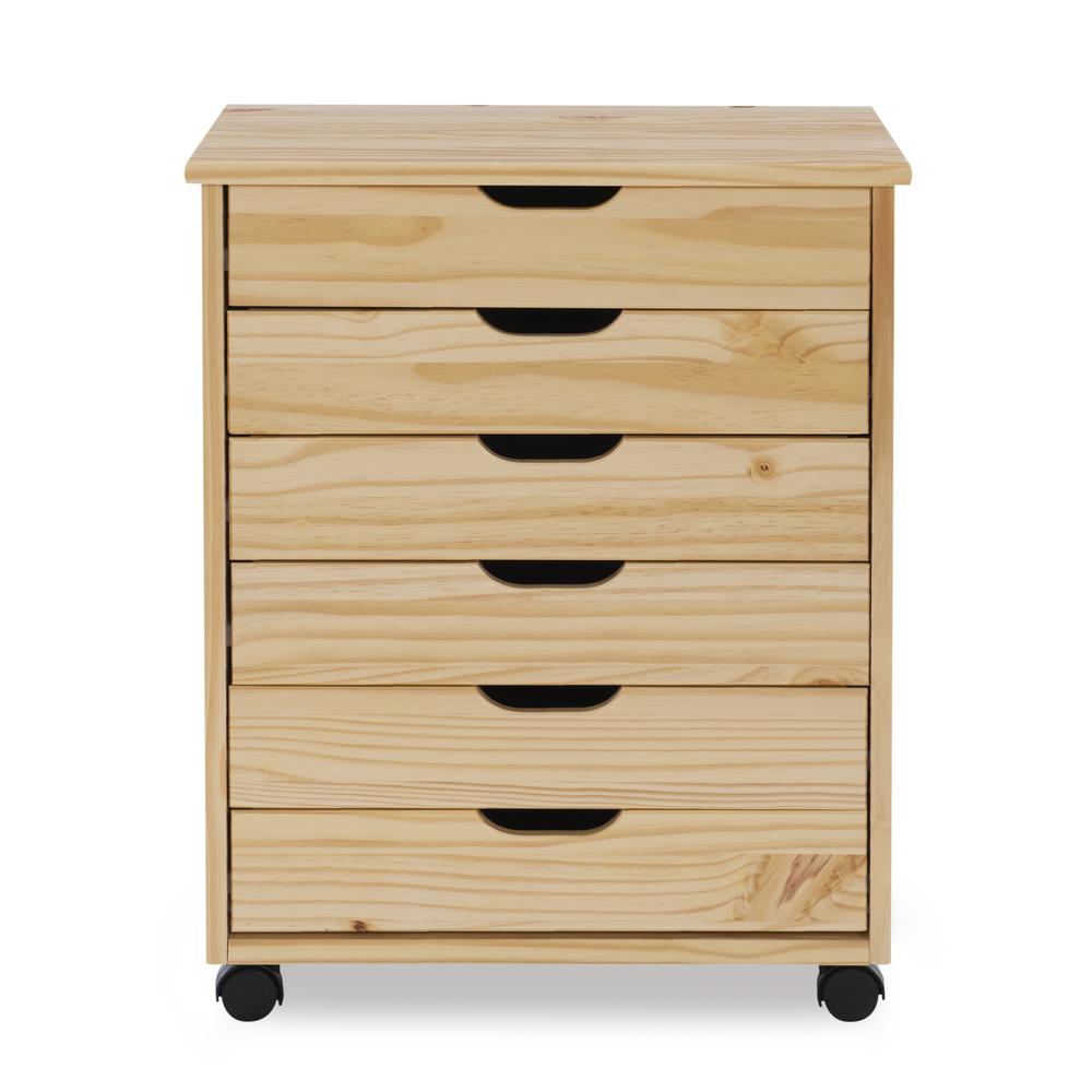 Cary Six Drawer Wide Roll Cart, Natural. Picture 2