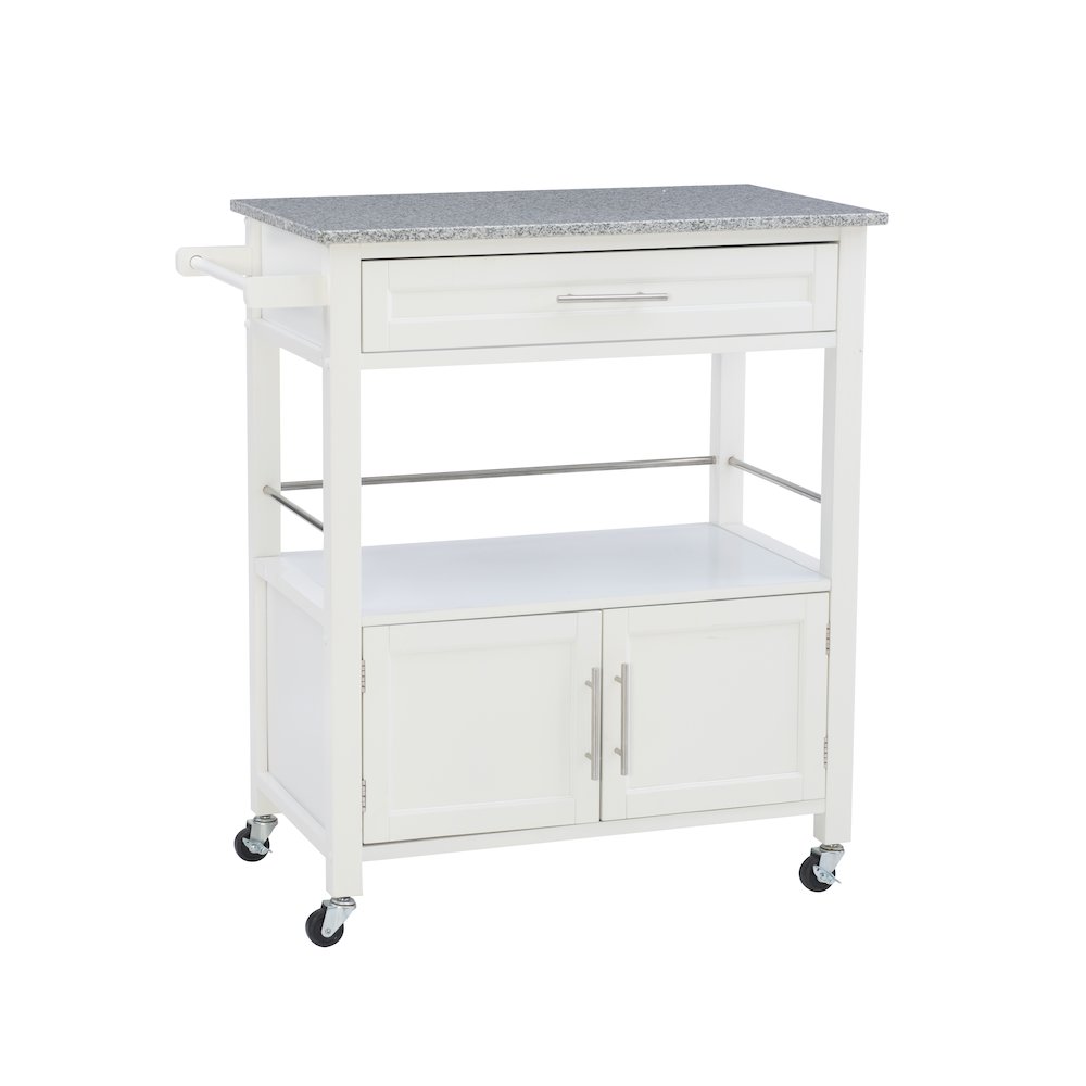 Cameron White Kitchen Cart With Granite Top. Picture 9