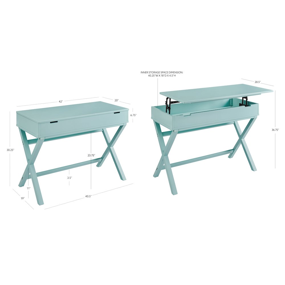 Peggy Lift Top Desk, Turquoise. Picture 10