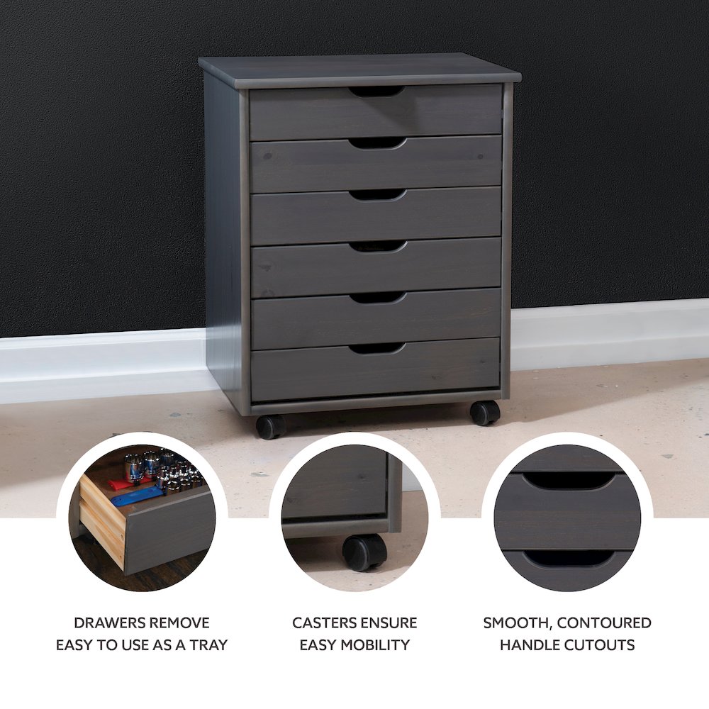 Cary Six Drawer Wide Roll Cart, Grey. Picture 12