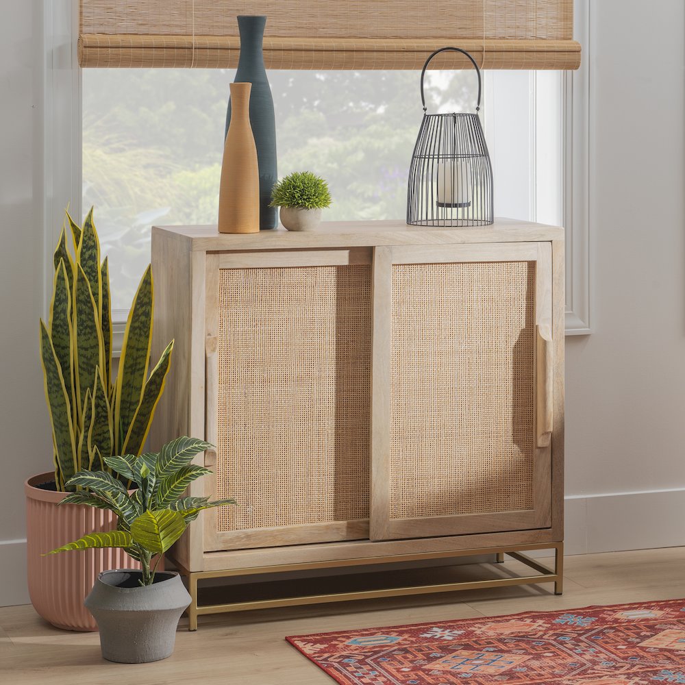 Janie Rattan Cabinet Two Sliding Doors. Picture 3