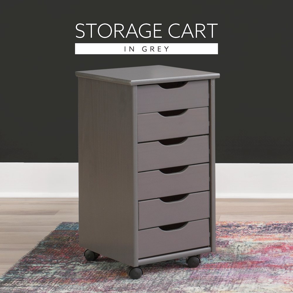 Cary Six Drawer Rolling Storage Cart, Grey. Picture 10