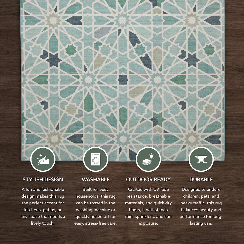 Outdoor Washable Deltona Green & Ivory 7' X 9', Rug. Picture 5