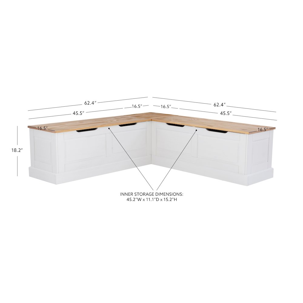 Tobin Backless Two Tone Breakfast Nook, Natural And White. Picture 18