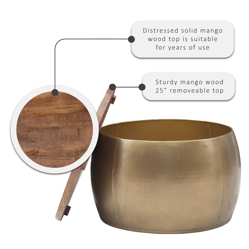 Royce Large Gold Drum With Storage. Picture 9